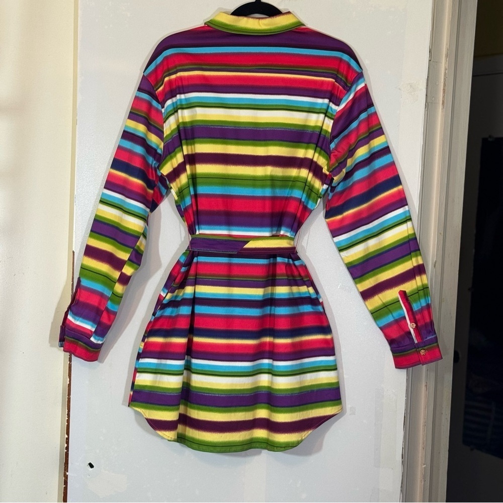 L&B Bright Multicolor Striped Button Down Shirt Dress Size XL Western Belted NWT - Picture 12 of 16